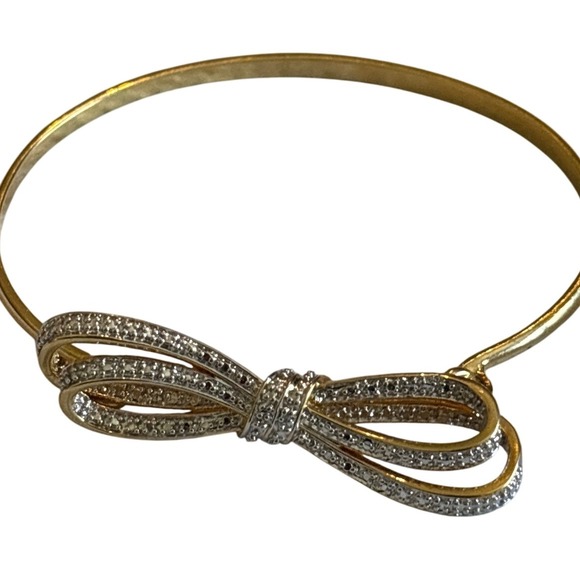 VTG PAJ Gold Plated Pave Crystal Bow Bracelet bangle statement Trendy Fashion - Picture 1 of 5